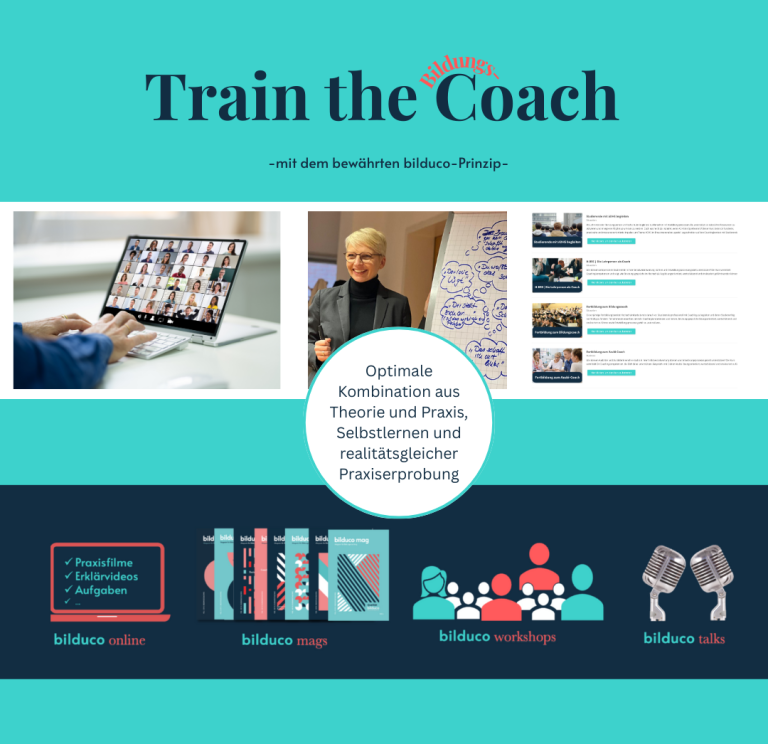 Bildungscoaching mit Themen wie Workshops, Fortbildung, Konzeptentwicklung und Gruppen-Supervision.